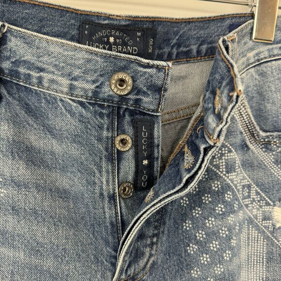 Lucky Brand Jeans Blue Sienna Slim Boyfriend Distressed Ripped Boho Tribal 10/30 - Picture 7 of 16